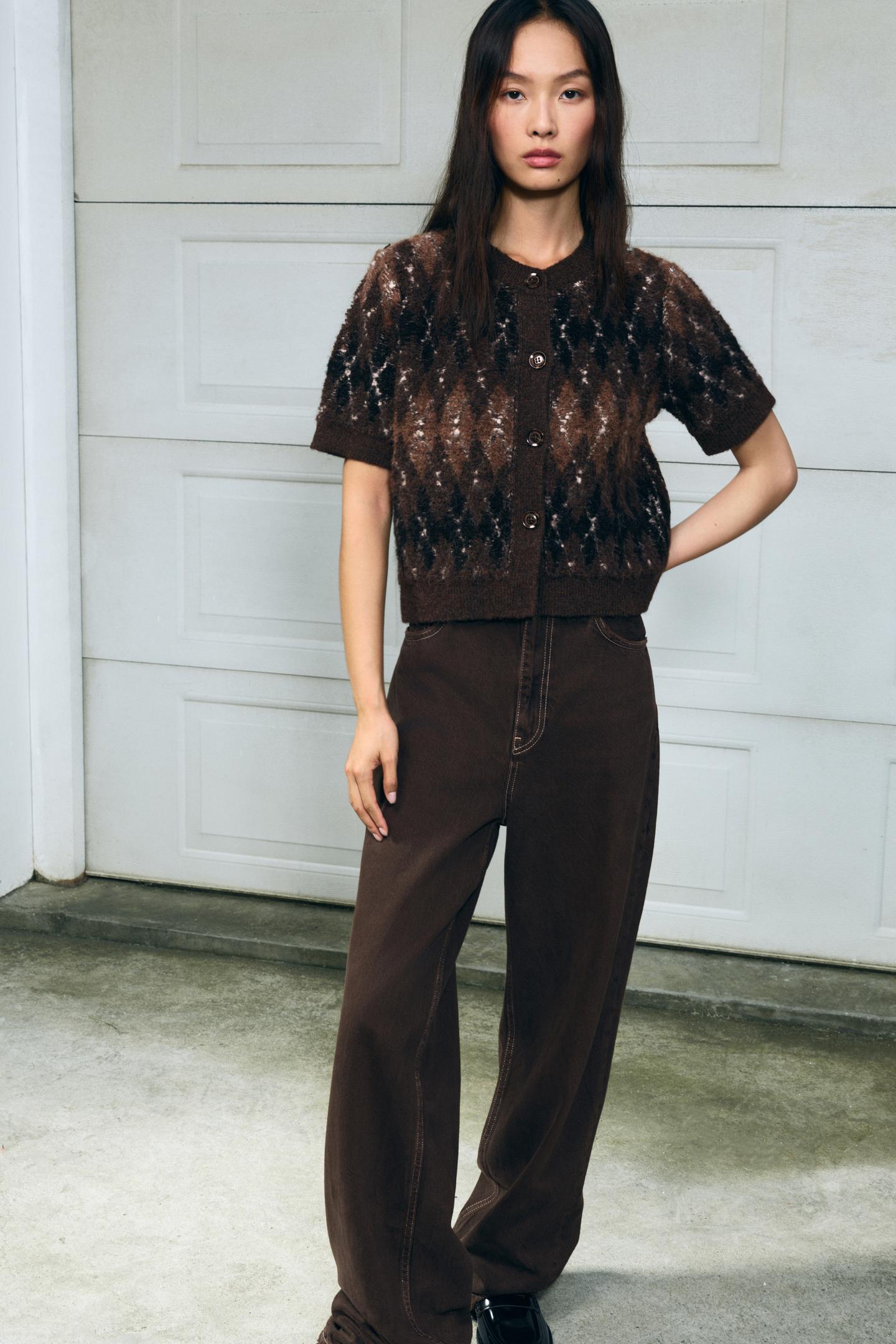 Marolyn | Gebreid Argyle Vest met Korte Mouwen & Knopen