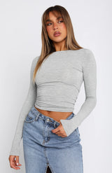lichtgrijze aansluitende longsleeve top met stretch