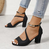 zwarte sandalen met blokhak en metallic enkelband