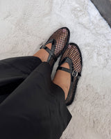 zwarte mesh mary jane flats 
