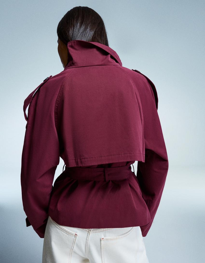 Navorra | Korte Trench-Jas met Hoge Kraag & Ceintuur – Herfst Tussenjas
