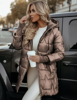 bronskleurige glanzende winterjas voor dames