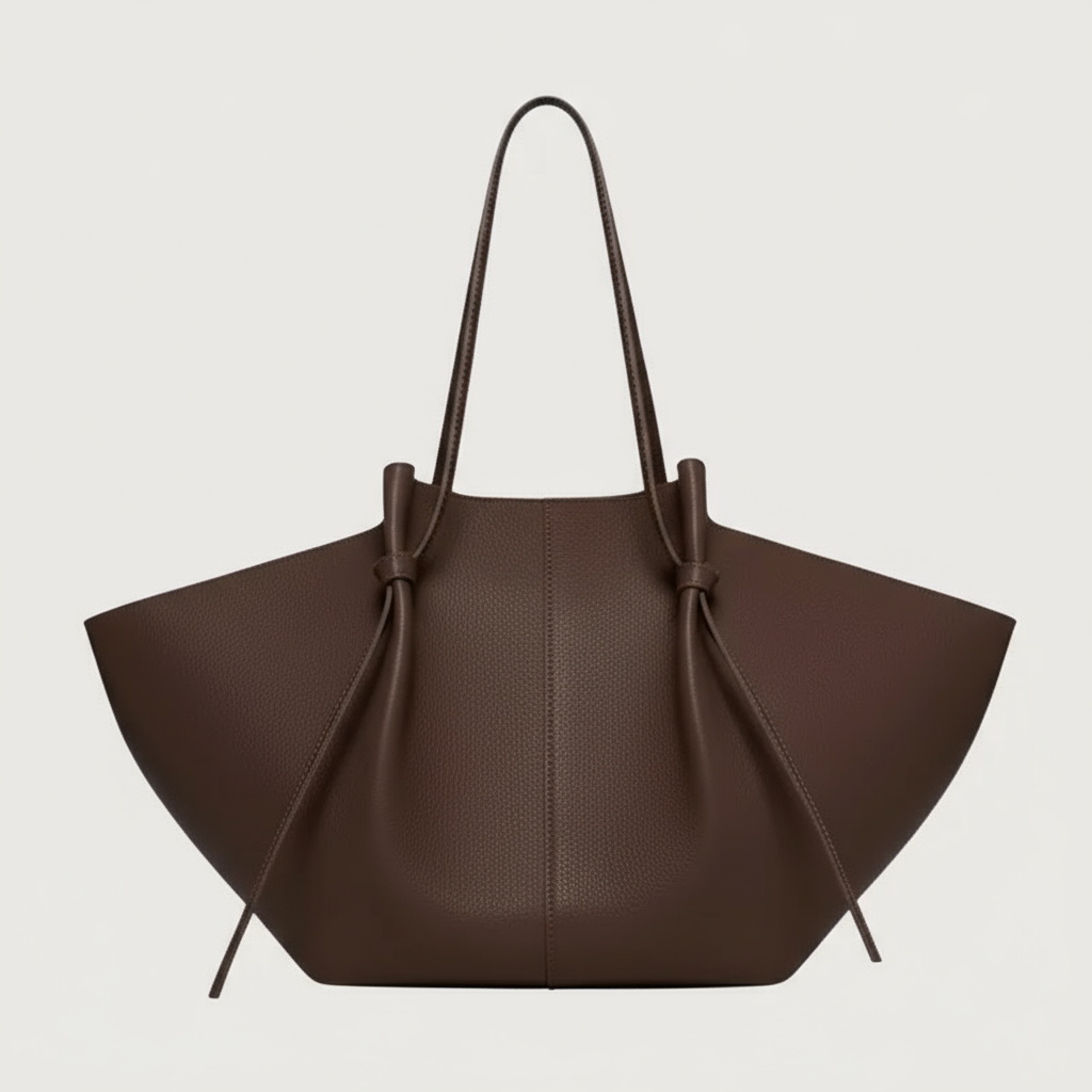 donkerbruine totebag van vegan leer met lange hengsels