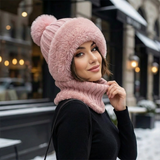 Roze wintermuts met faux fur en geïntegreerde col voor dames