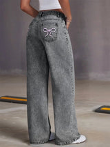 Rosélune Wide Leg Jeans | High Waist Denim met Strikdetail