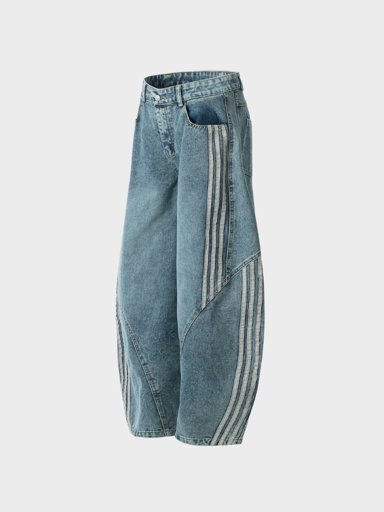 blauwe baggy jeans met side stripes dames
