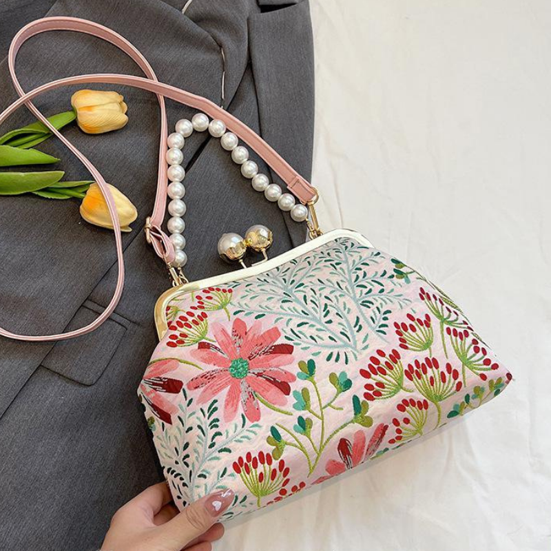 Pearl Blossom Clutch | Vintage Schoudertas met Bloemenprint