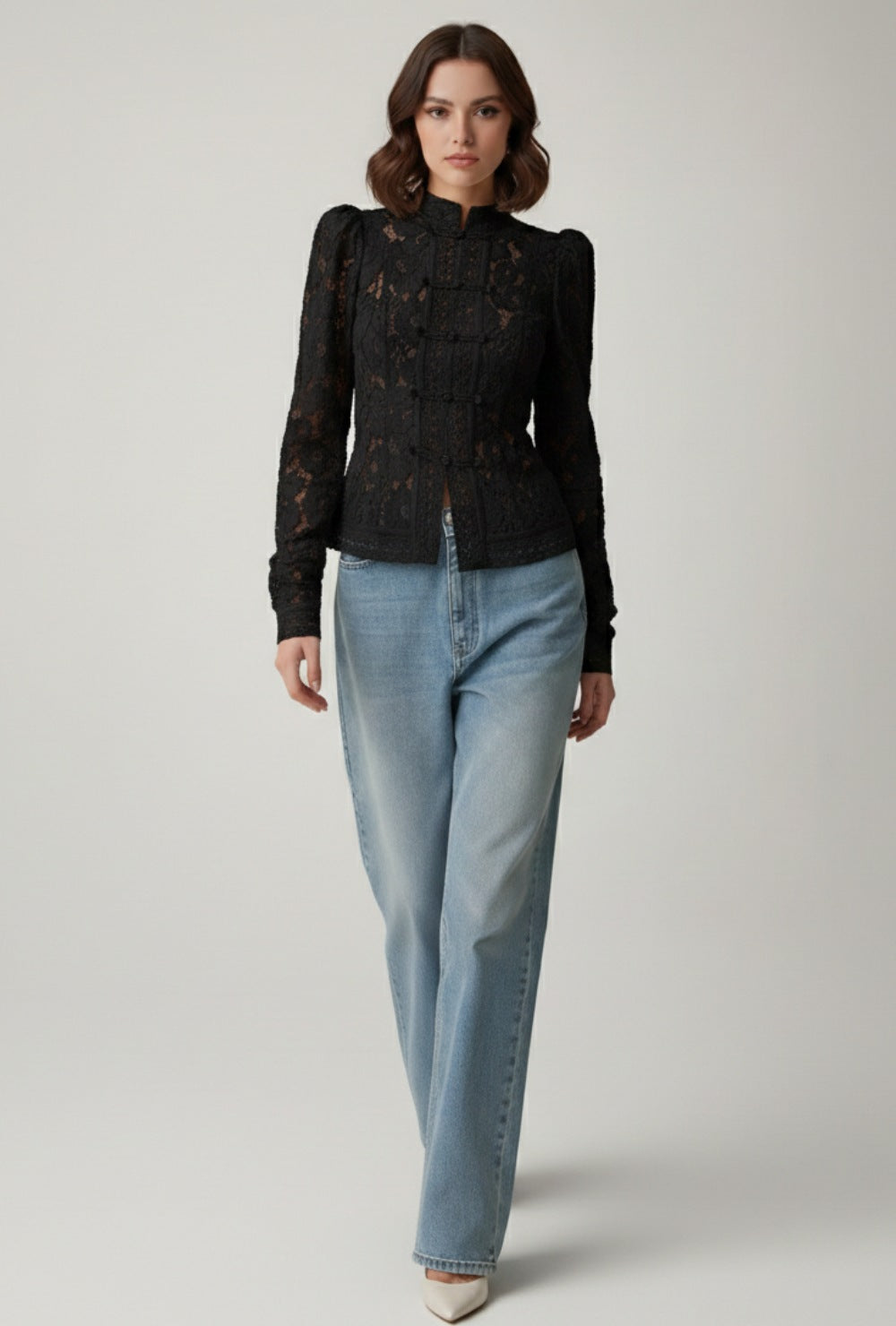 Zwarte kanten blouse met lange mouwen – avondoutfit