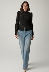 Zwarte kanten blouse met lange mouwen – avondoutfit