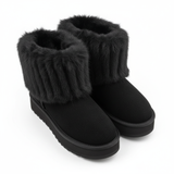 Zwarte winterboots met ribbont en platformzool – warme gevoerde dames snowboots
