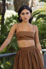  bruine bandeau top en maxi rok set voor dames 