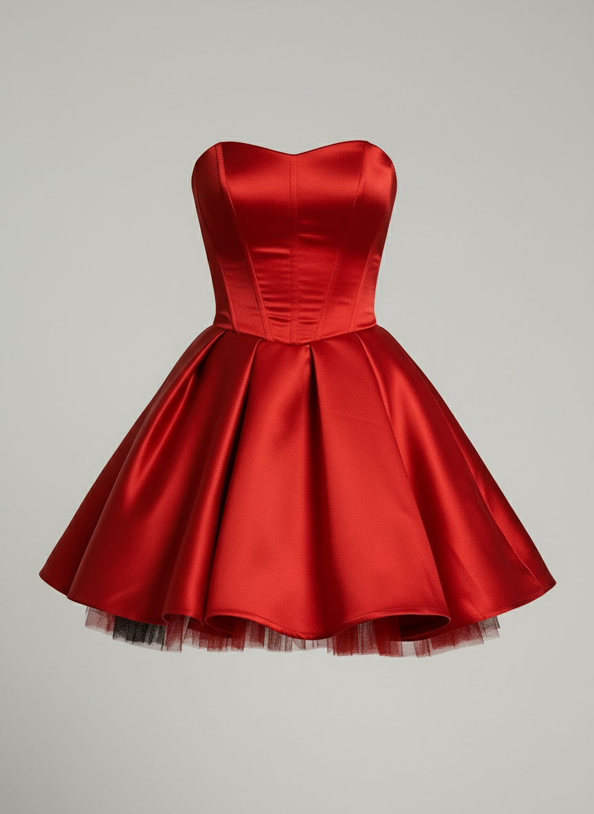 Rivella Bow Mini Kleid | Rotes Trägerloses Partykleid mit Abnehmbarem Schleifenband