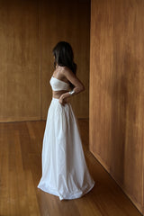 witte co-ord set met maxi rok en bandeau top
