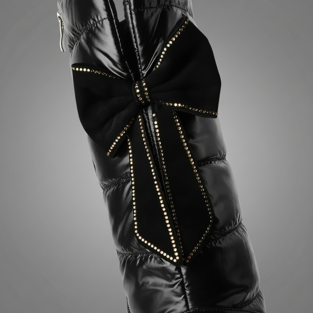 Zwarte overknee laarzen met gewatteerde schacht en grote strik achterop