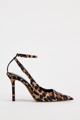 leopard heels met bandjes en puntige neus