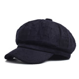 donkerblauwe corduroy cap met retro look