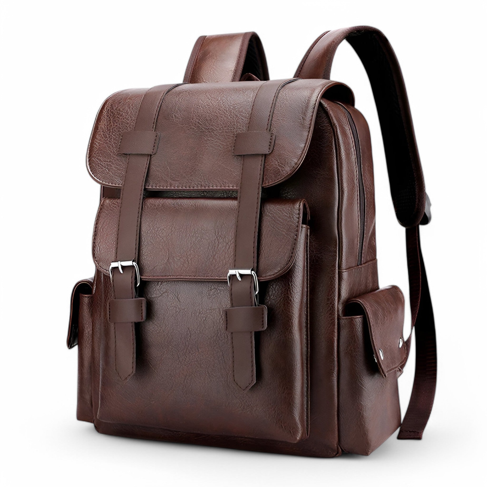 Donkerbruin vegan leren rugzak met retro sluiting