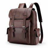Donkerbruin vegan leren rugzak met retro sluiting