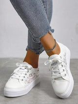 Lazira Lace Sneakers | Zomerse Plateau Gympen met Kant in Zwart & Wit