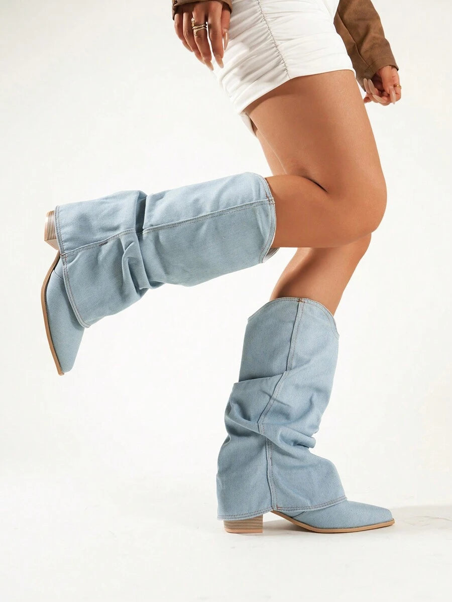 Trendy laarzen van denim met comfortabele hak