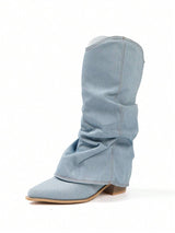 Solenne | Denim High Boots met Slouchy Fit