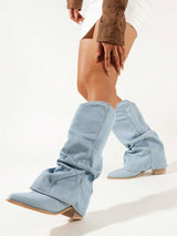 Denim slouchy boots voor dames met puntige neus