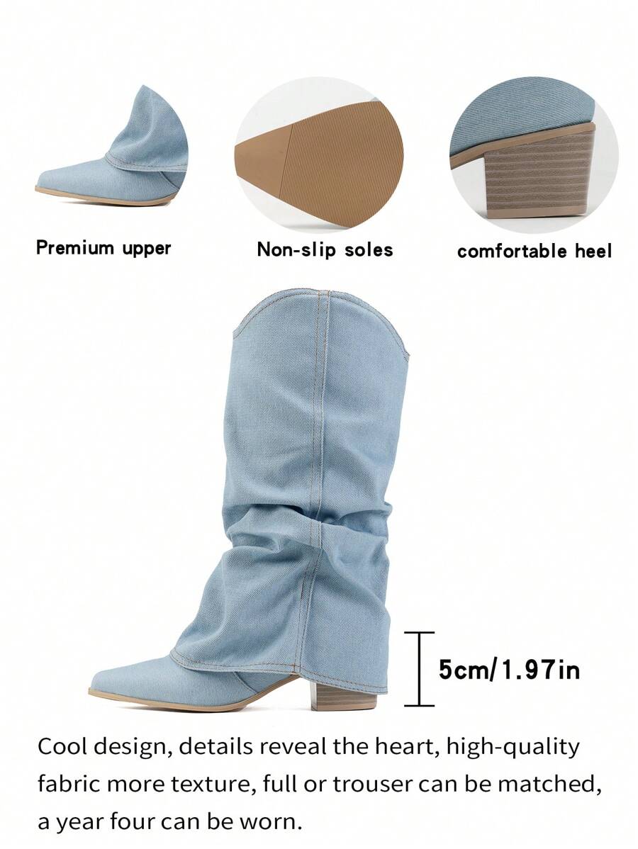 Solenne | Denim High Boots met Slouchy Fit