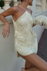 Zerelle | Glamoureuze Mini-jurk met Parels & Halternek