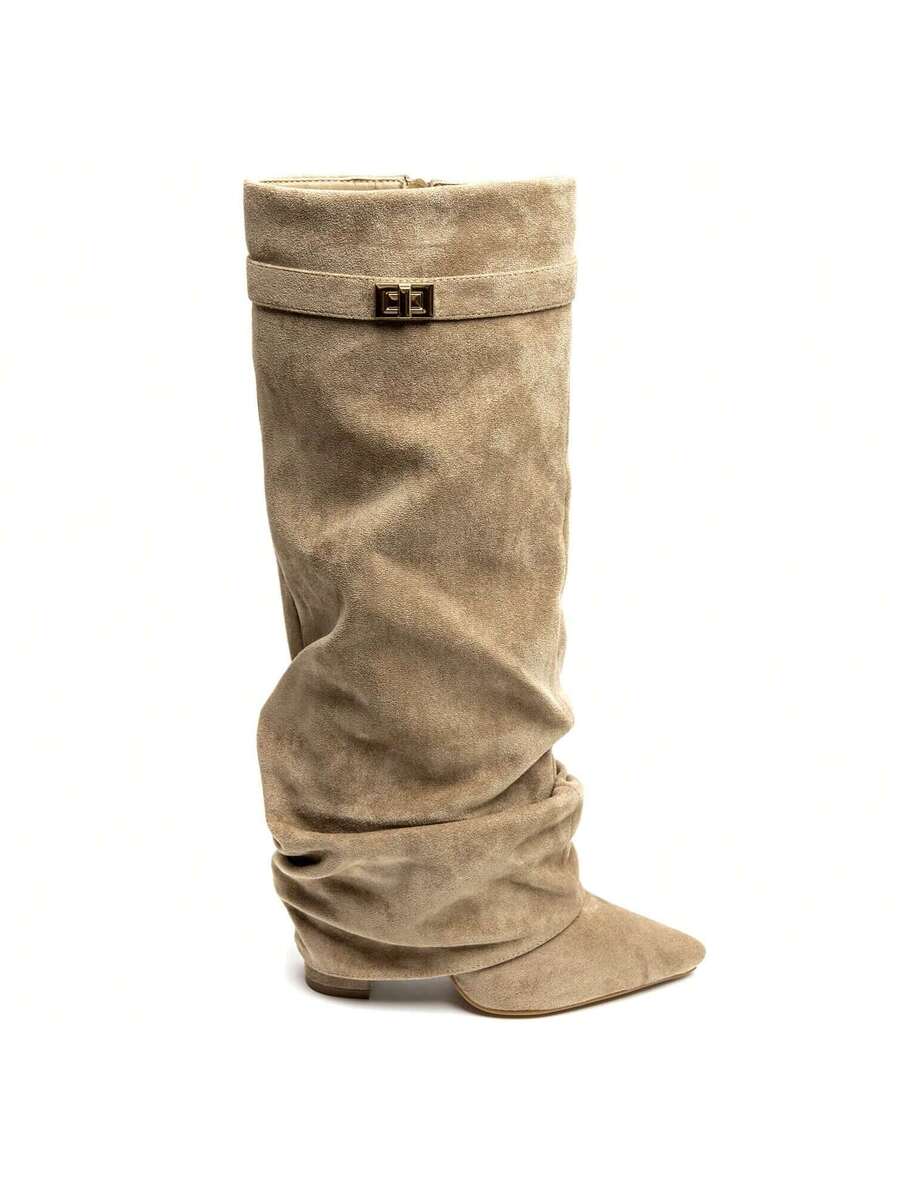 Marzella Slouch Boots | Plooilaarzen met Lage Hak & pointed toe