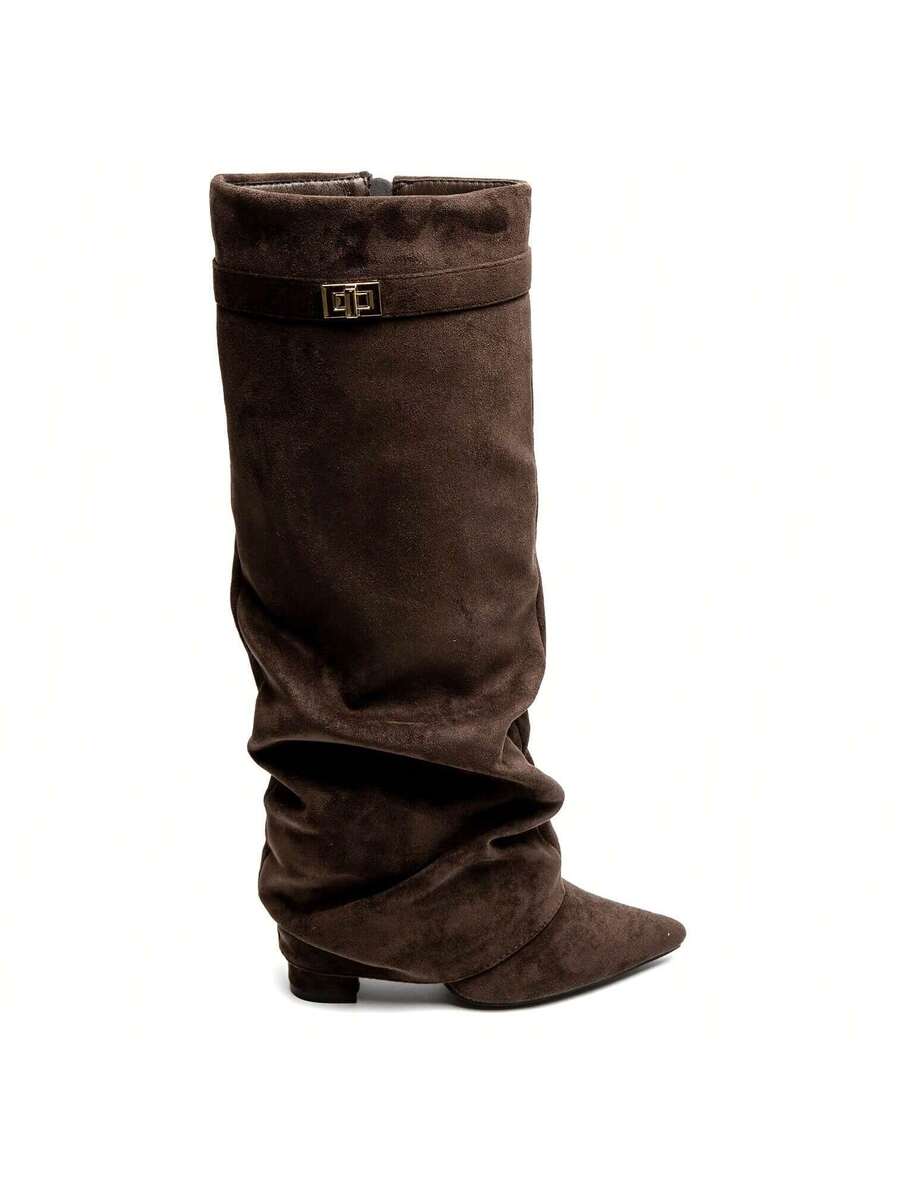 Marzella Slouch Boots | Plooilaarzen met Lage Hak & pointed toe