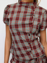plaid blouse dames getailleerd met strik detail