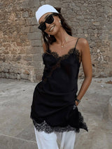 Veloura | Satin-Slipkleid mit Spitze & asymmetrischem Saum