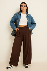 Marisse | High-Waisted Pleated Trousers in Dark Brown with Wide Legs