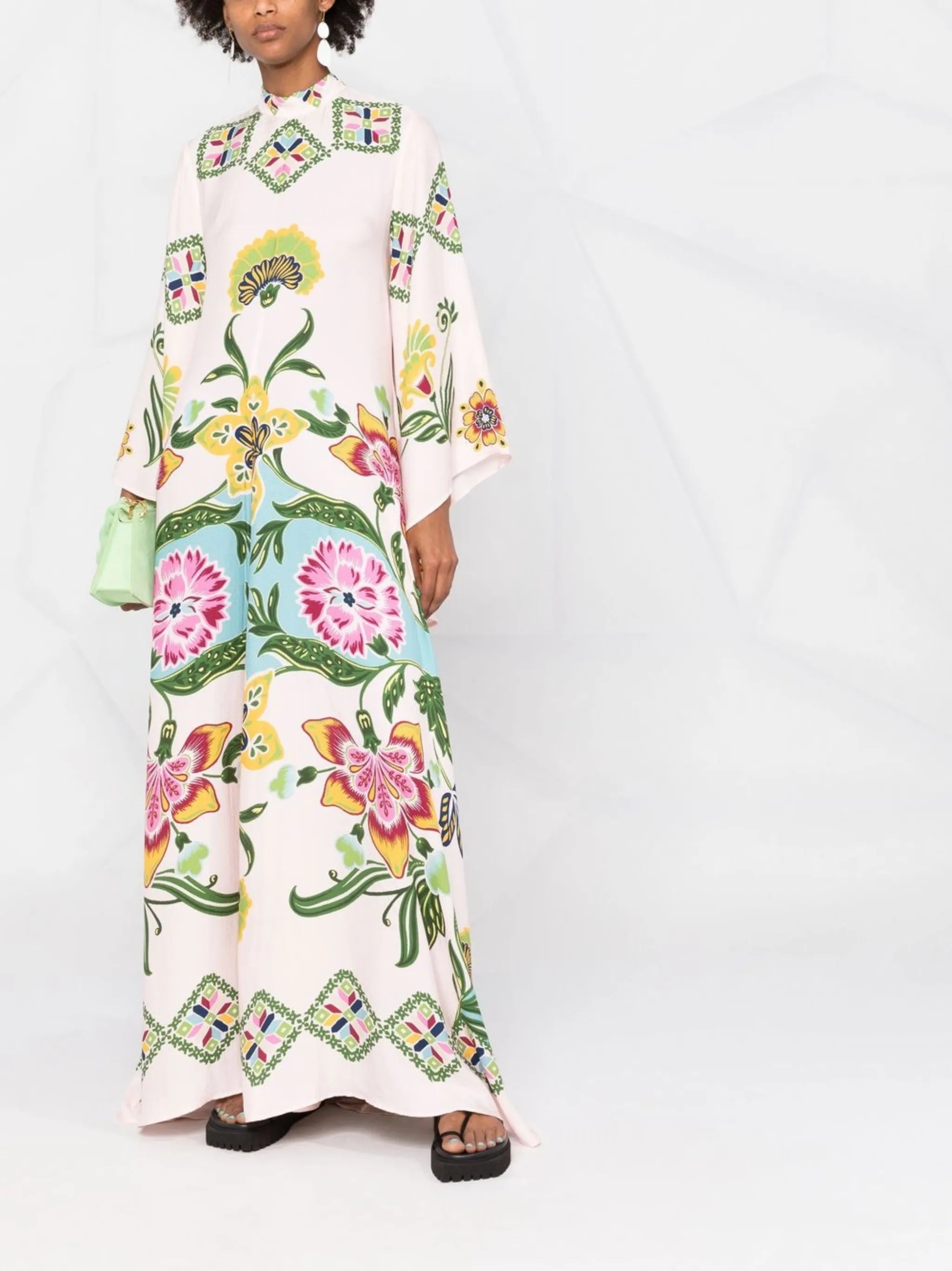 Florielle | Maxi Jurk met Artistieke Bloemenprint & Wijde Mouwen