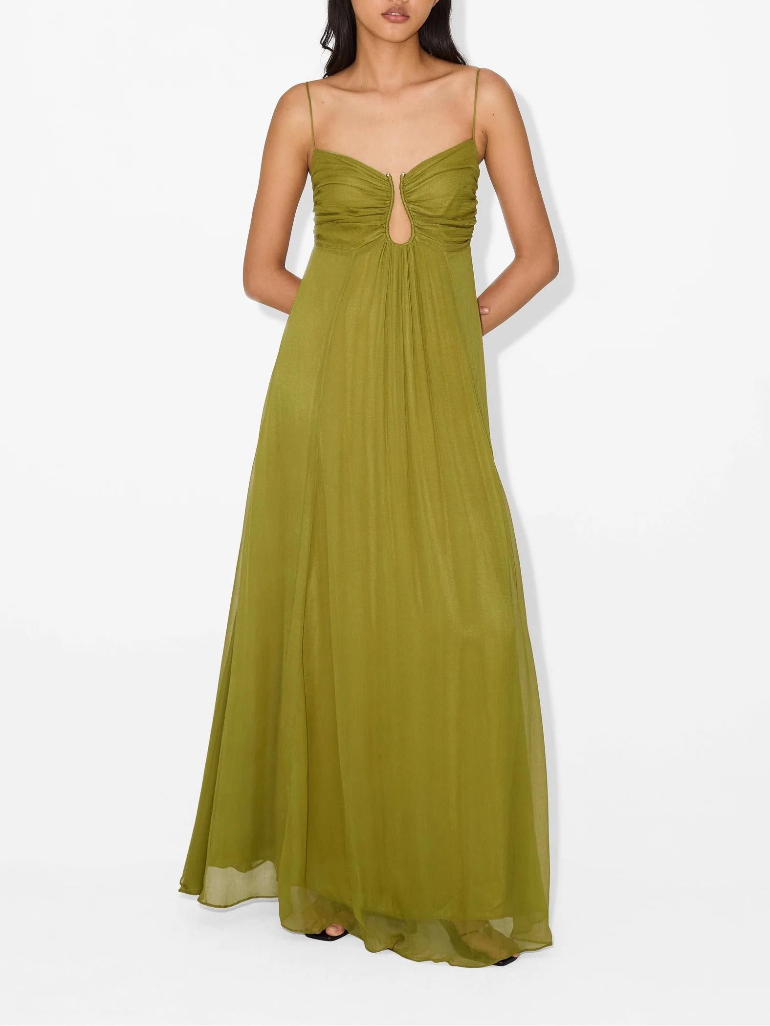 groene maxi zomerjurk met cut-out en spaghettibandjes voor vrouwen