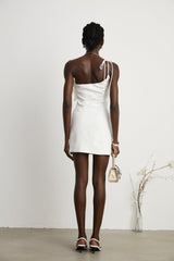 achterkant van one-shoulder mini dress in wit