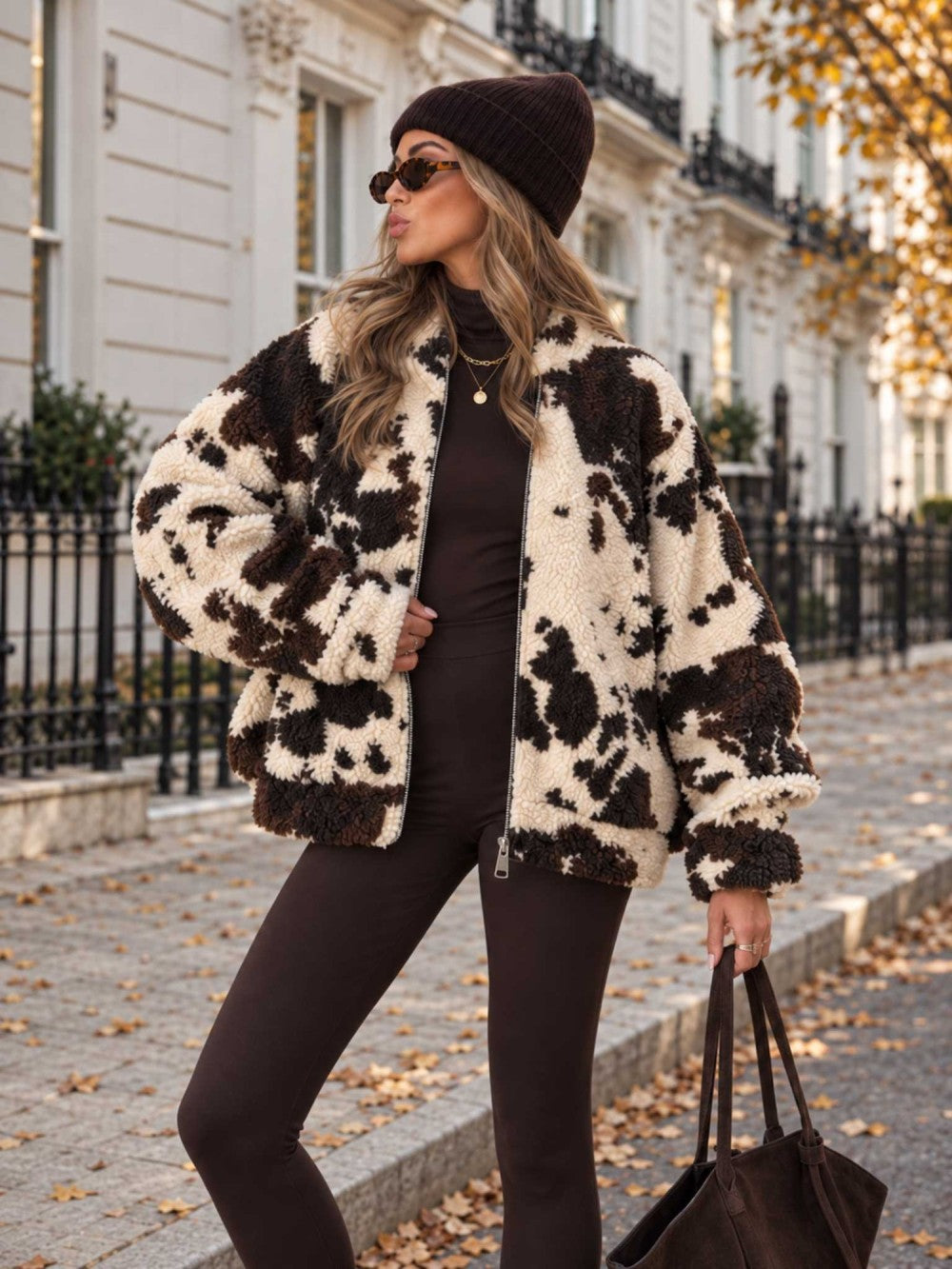 Mavie | Giacca teddy oversize con stampa mucca