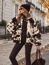 Mavie | Giacca teddy oversize con stampa mucca