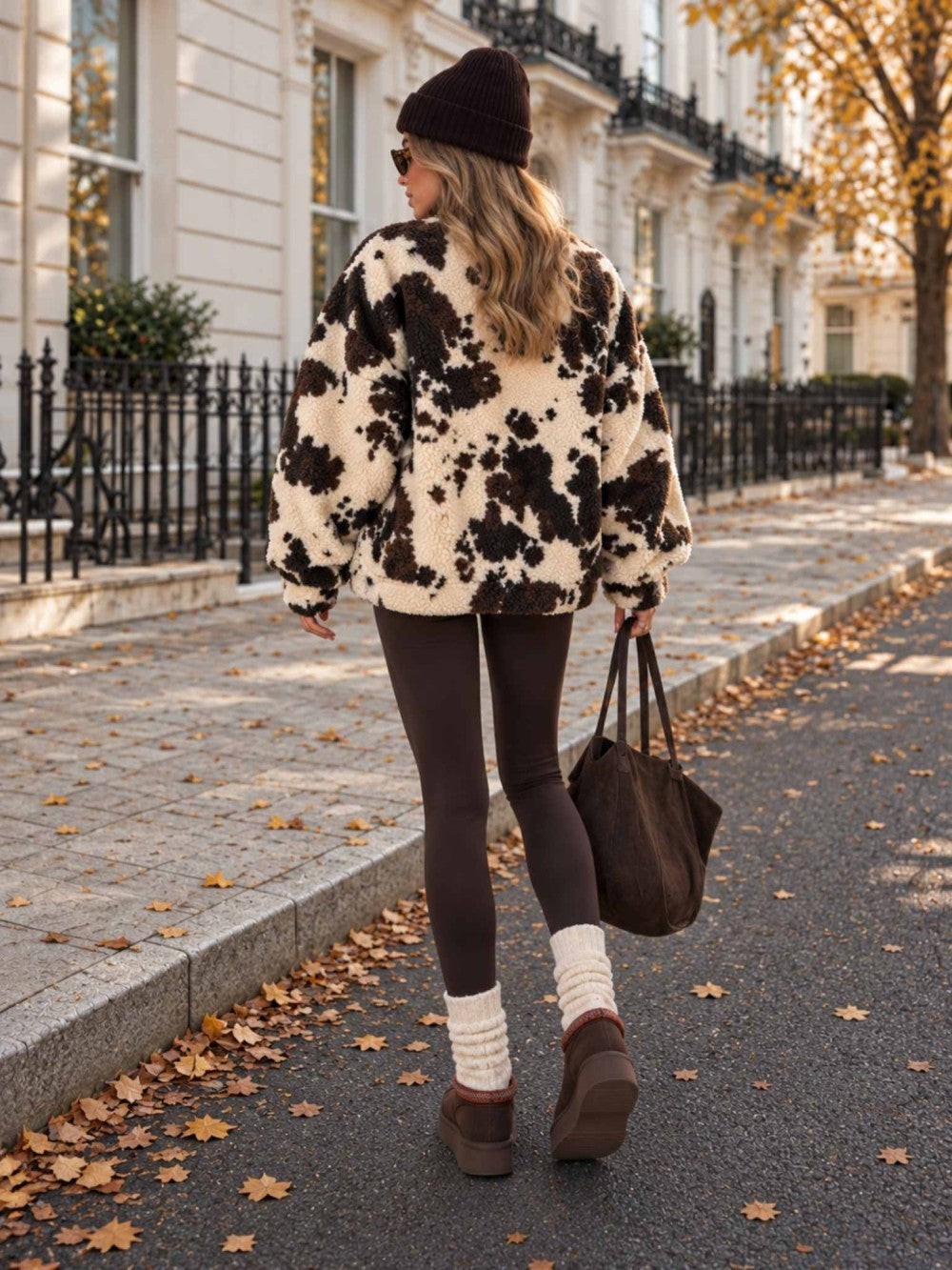 Mavie | Giacca teddy oversize con stampa mucca