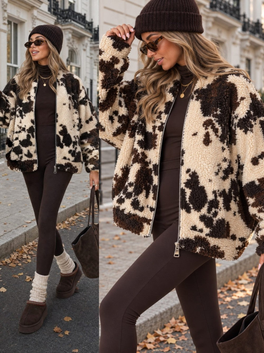 Mavie | Giacca teddy oversize con stampa mucca