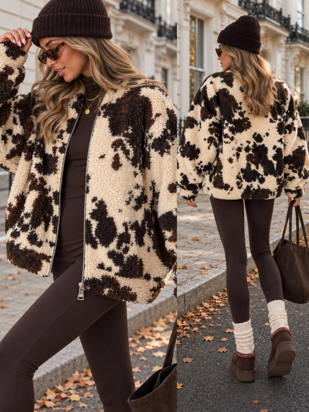 Mavie | Giacca teddy oversize con stampa mucca