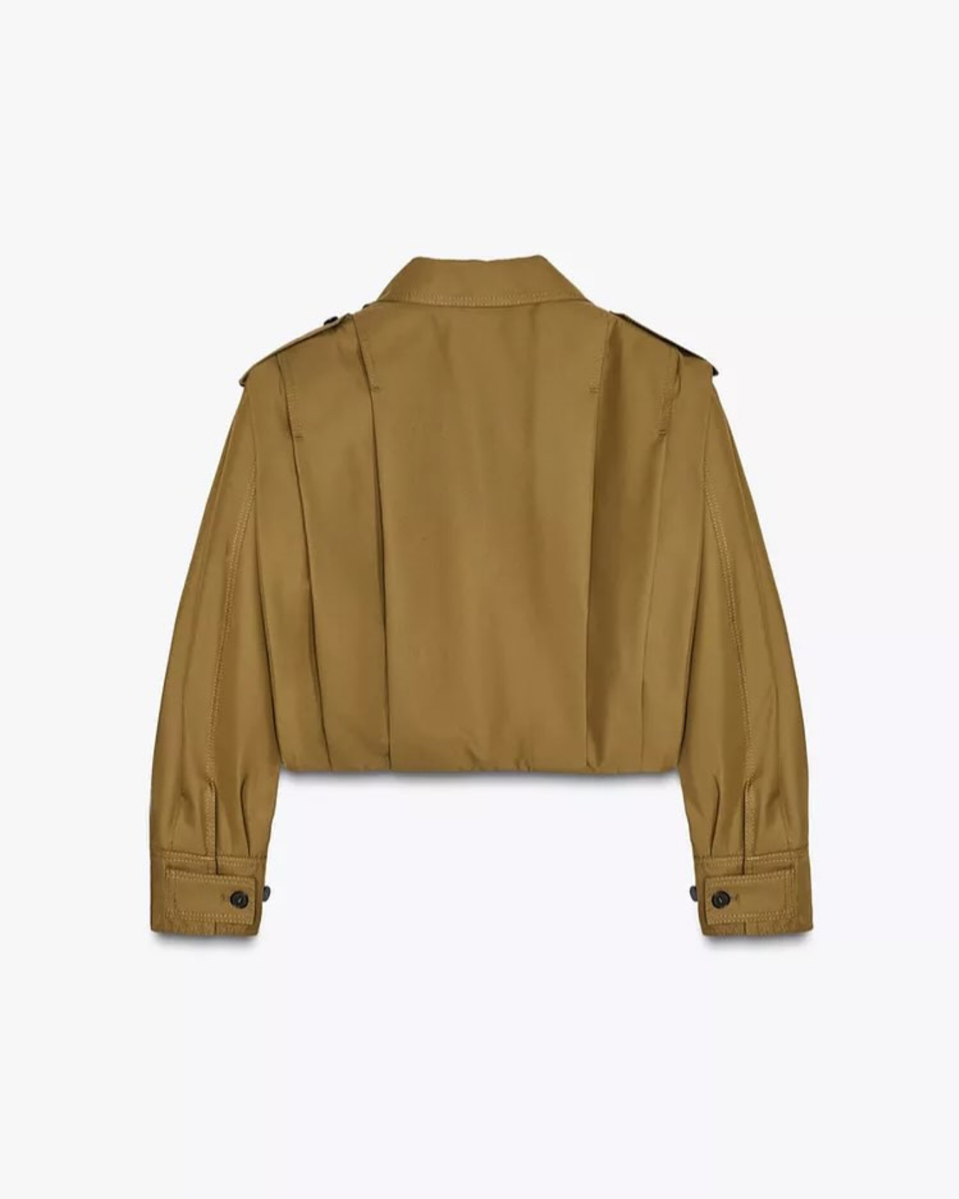 cropped trench jacket in camel kleur, achterkant met epauletten