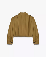 cropped trench jacket in camel kleur, achterkant met epauletten
