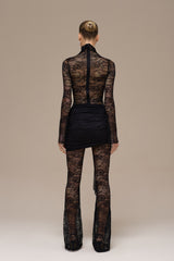 Maeriva Lace Jumpsuit | Zwarte kanten jumpsuit met hoge hals & drapage