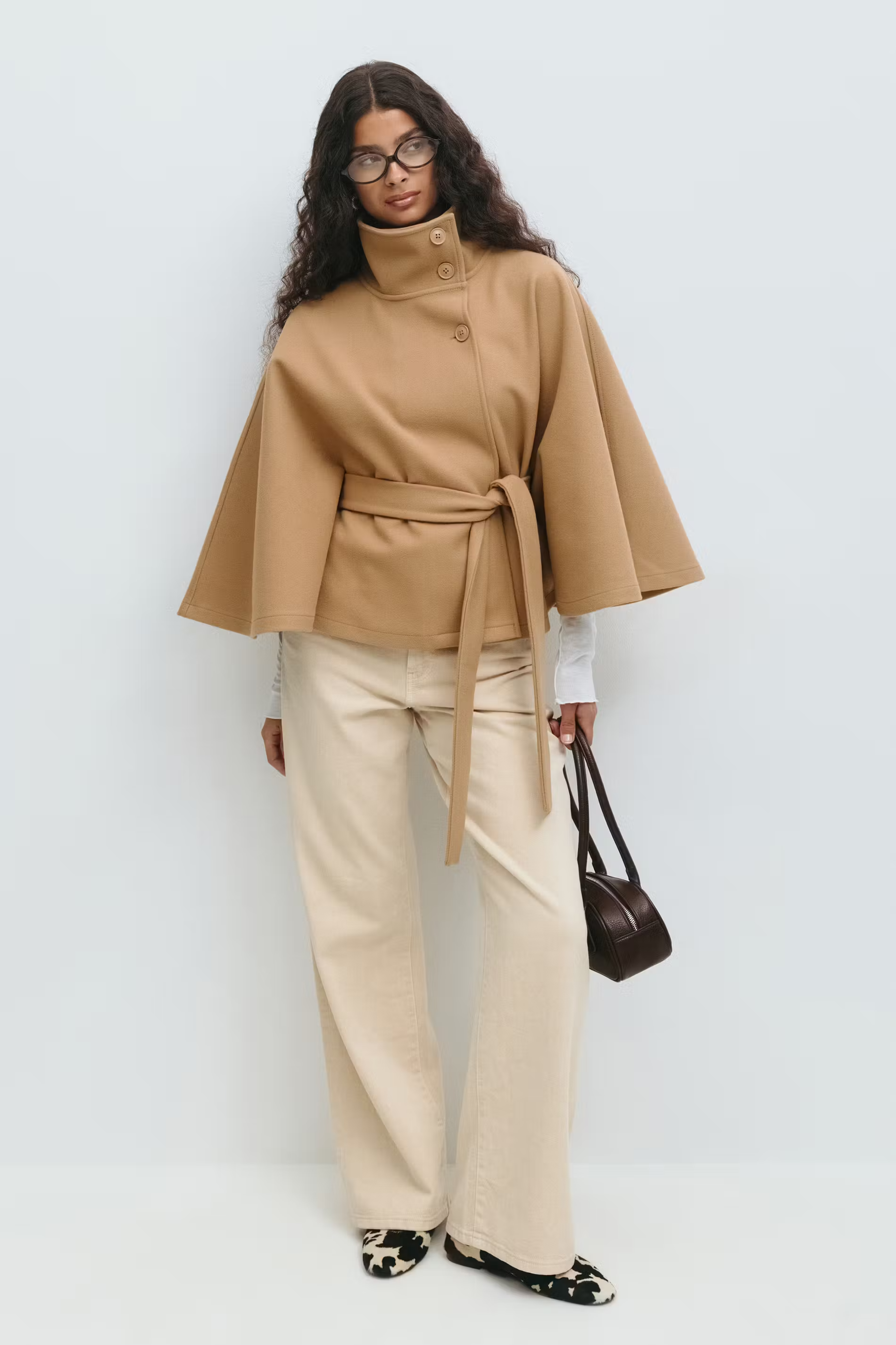 khaki cape jas met hoge kraag en knoopsluiting – TIKTOK