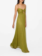 groene maxi zomerjurk met cut-out en spaghettibandjes voor vrouwen