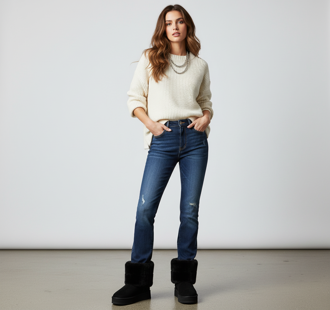 Lunara | Warme Enkellaarzen met Imitatiebont & Plateauzool