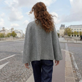 achterkant grijs wrap vest dames met wijde mouwen