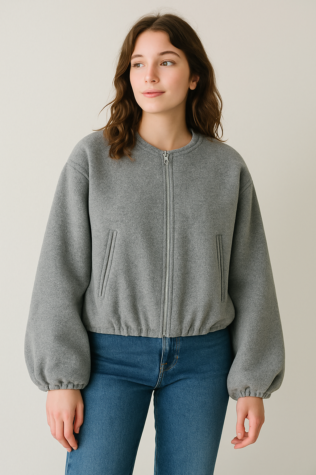 Lunvia Cropped Bomber Jacket | Dames Jas met Ritssluiting & Ballonmouwen