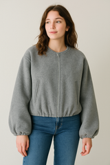 Lunvia Cropped Bomber Jacket | Dames Jas met Ritssluiting & Ballonmouwen